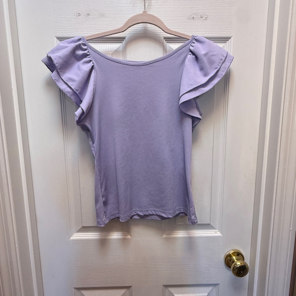 SHEIN Lavender Ruffle Sleeve Top